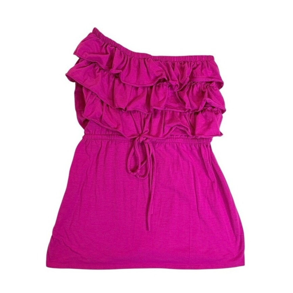 Laundry by Design One Shoulder Top Women XS Pink Tiered Ruffle Knit